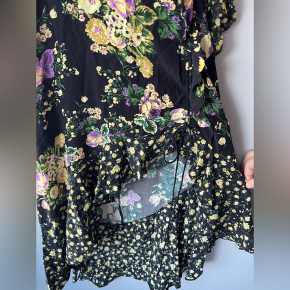For Love and Lemons black yellow floral Ross asymmetrical hem dress sz XS - Picture 7 of 11
